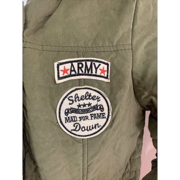 ARMY SHELTER MAD YOUR FAME DOWN Jacket  Faux Fur Parka Coat SMALL sz GREEN - Picture 2 of 12